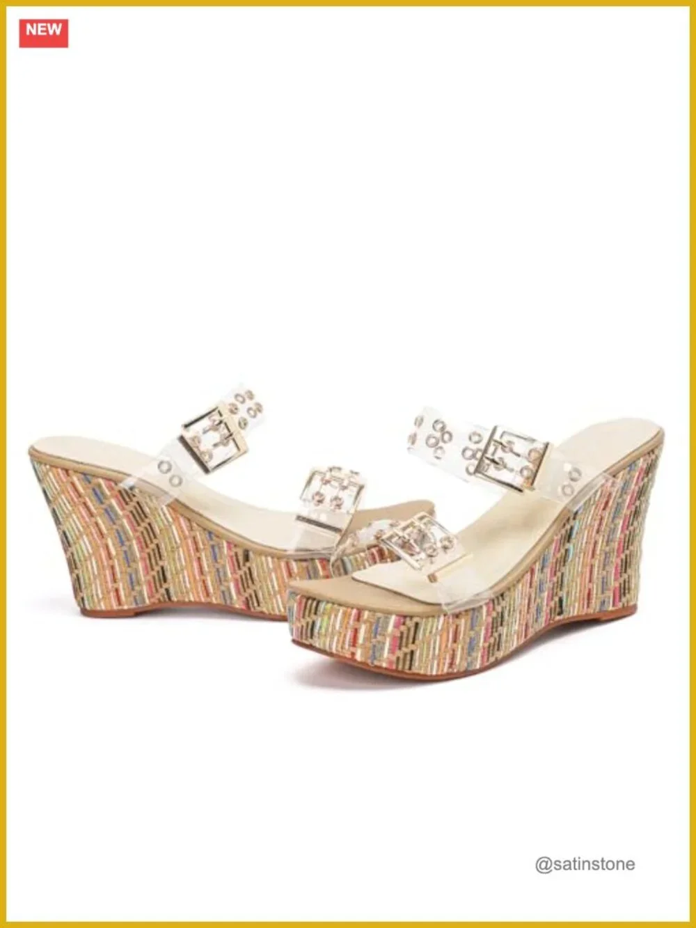 Women's Wedge Sandals with Pearls, Platform High Heels, Adjustable Strap